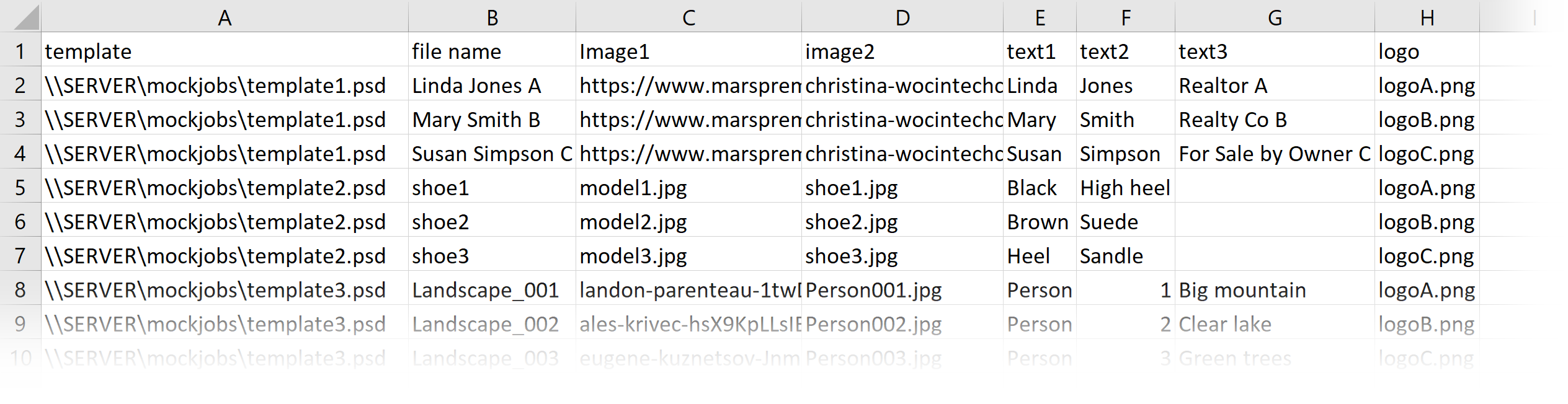 Variable Images Advanced template in data file example